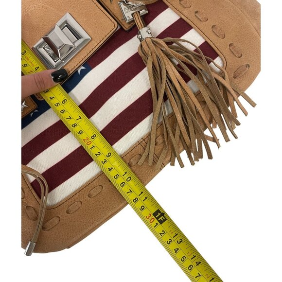 Aimee Kestenberg Womens Washington Tote Bag American Flag Brown Leather Tassel - Picture 8 of 9